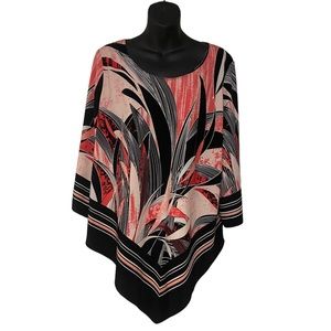 Alfani Coral and Black Pointed Hem Bell Sleeve Blouse Size XL
